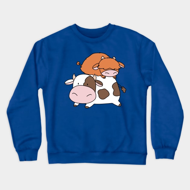 Highland Cow and Little Spotted Cow Crewneck Sweatshirt by saradaboru